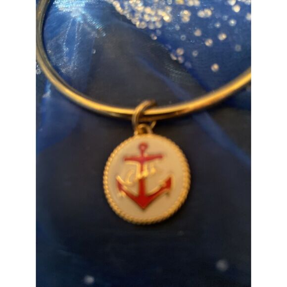Signed Coach Bangle NY Rose Gold Colored Cuff Bracelet With Anchor Charm size 7. - Picture 2 of 8